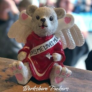 Teddy Bear angel Ornament Figurine 1997‎ Cupid with Arrows Loves Me Loves Me Not